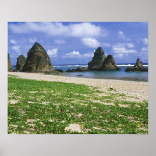 Póster Asia, Japón, Okinawa, costa de Yambaru, mar