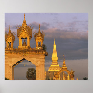 Póster Asia, Laos, Vientiane. Templo de That Luang.