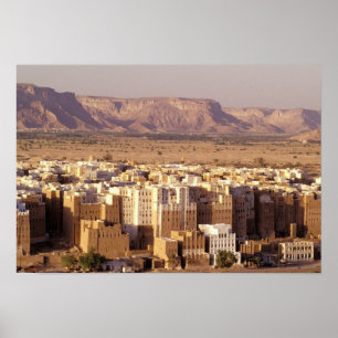 Póster Asia, Medio Oriente, República de Yemen. Shibam