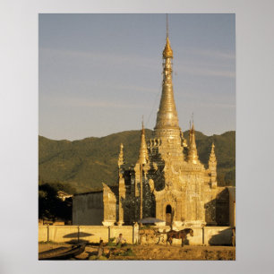 Póster Asia, Myanmar, Lago Inle. Pagodas.