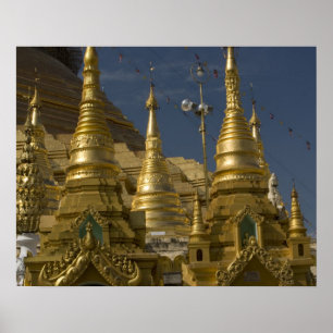 Póster Asia, Myanmar, Yangon. Golden Stupa of Shwedagon