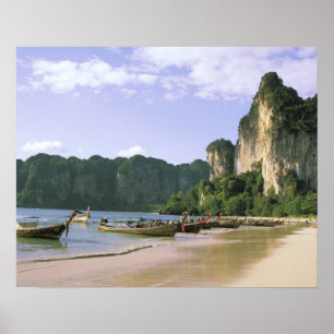 Póster Asia, Tailandia, Krabi. Playa West Railay, larga