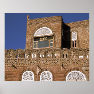 Póster Asia, Yemen, Sana'a. Yemeni architecture detail.