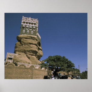 Póster Asia, Yemen, Wadi Dhar. Palacio de roca, o Dar Al