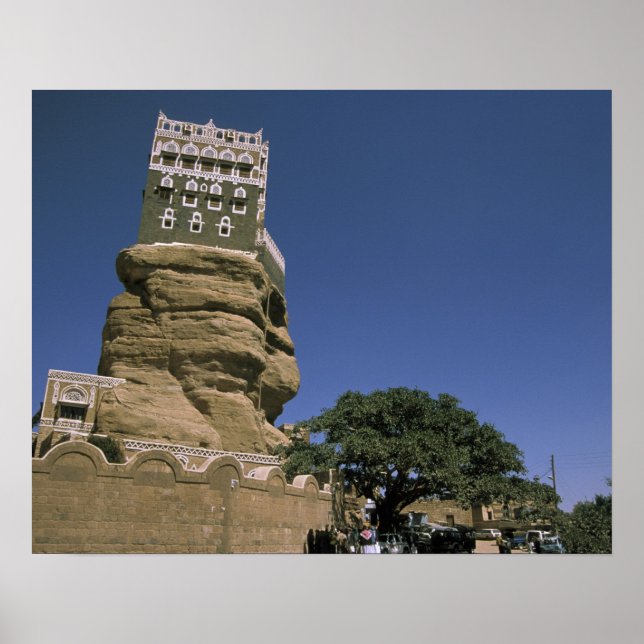 Póster Asia, Yemen, Wadi Dhar. Palacio de rock o Dar Al (Frente)