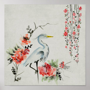 Póster Asian`Crane Floral
