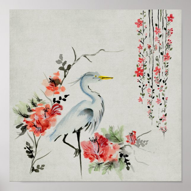 Póster Asian`Crane Floral (Frente)