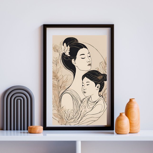 Póster Asian Mother & Daughter – Minimalist Boho Line Art (Subido por el creador)
