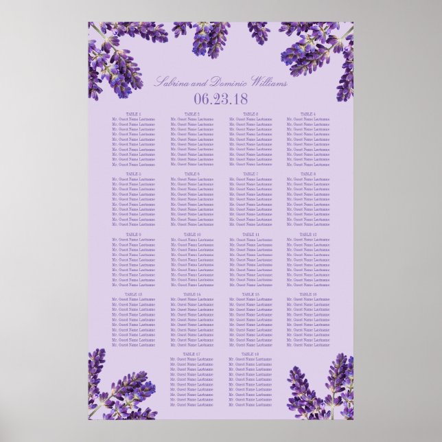 Póster Asiento Boda de espigones florales de lavanda púrp (Frente)