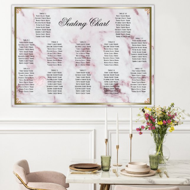Póster Asiento Boda de Perlas Doradas de Mármol Rosa (Subido por el creador)