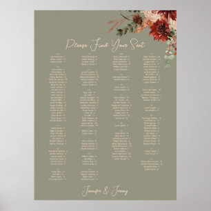 Póster Asiento de Boda Floral Verde Otoño Rústico Boho Ne