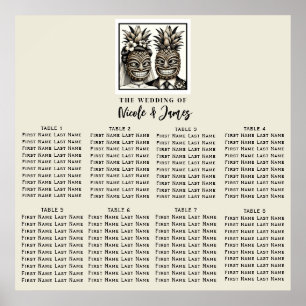 Póster Asiento de boda Tiki de piña Aloha de novios