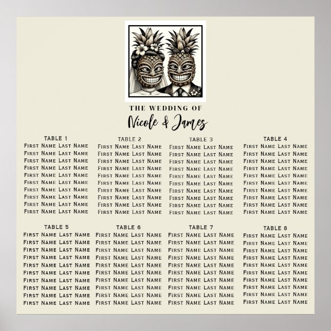 Póster Asiento de boda Tiki de piña Aloha de novios (Frente)