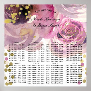 Póster Asiento de lugar de acuarela floral moderna rosa y