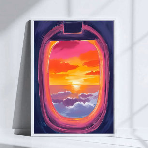Póster Asiento de Ventana Puesta de Sol Avión Viaje Pintu