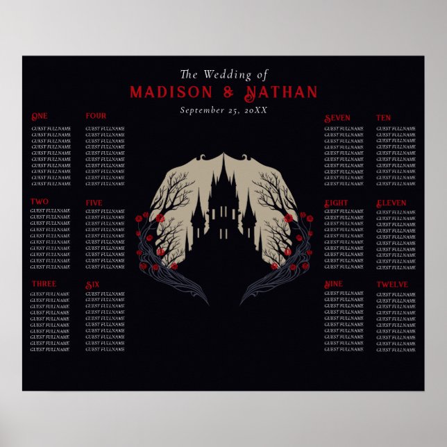 Póster Asiento del Boda del castillo floral gótico Boda (Frente)