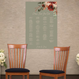 Póster Asiento del Boda Verde Floral de la Caída Neutral 