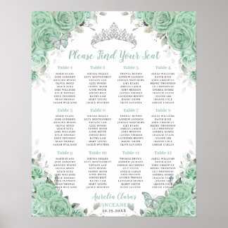 Póster Asiento Quinceañera Mint Green Floral Silver