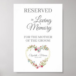 Póster Asiento Reservado Boda Corazón Floral Recuerdo de 