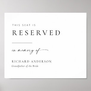 Póster Asiento reservado de Boda moderno en memoria del R