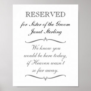 Póster Asiento Reservado Hermana del Novio Memorial Boda