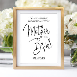 Póster Asiento Reservado Memorial Madre de la Novia Boda