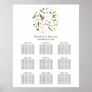 Póster Asiento simple y elegante de Boda de flores silves