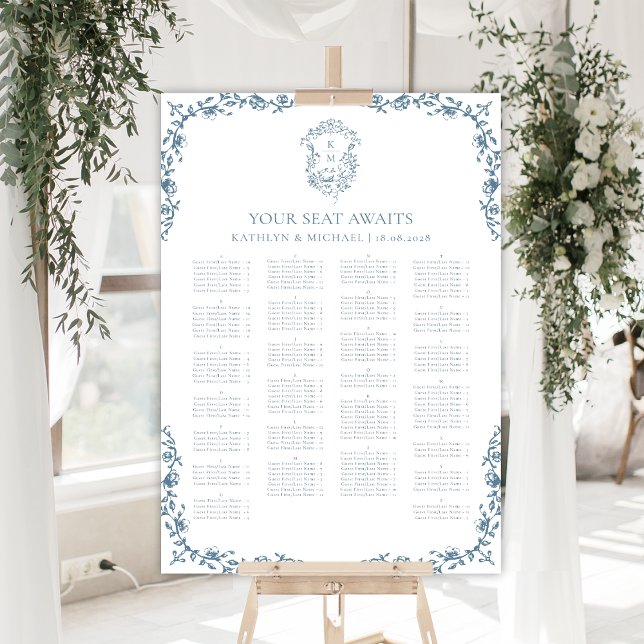Póster Asientos Alfabéticos Boda Escudo Vintage Azul (Subido por el creador)