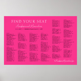 Póster Asientos alfabéticos de boda en rosa fucsia intens