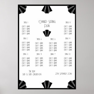 Póster Asientos Bodas De Art Deco Negro Y Blanco
