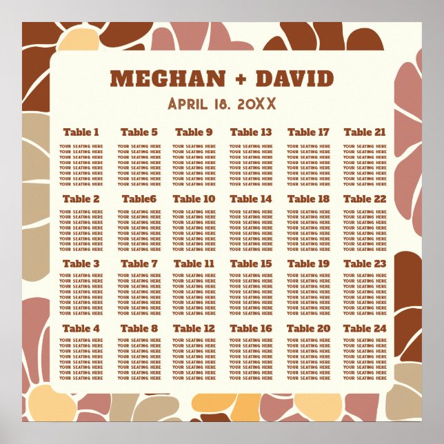 Póster Asientos Bodas Terracotta Retro Groovy Boho (Frente)
