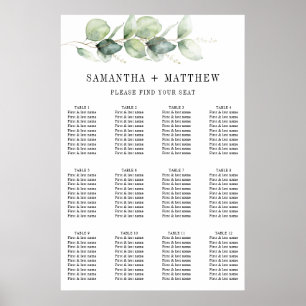 Póster Asientos botánicos de Boda Eucalyptus Greenery