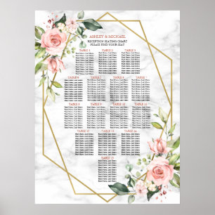 Póster Asientos con flores rosadas de mármol geométrico d