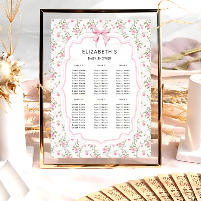 Póster Asientos de Baby Shower con flores rosadas de colo (Subido por el creador)