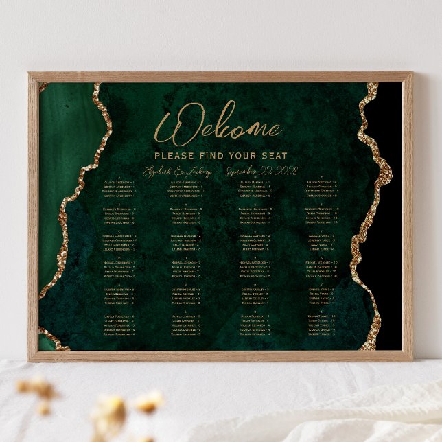 Póster Asientos de Boda alfabético del Agate verde esmera (Subido por el creador)