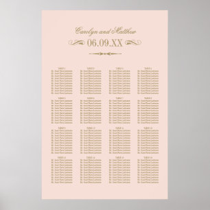 Póster Asientos de boda antiguos con flores de color rosa
