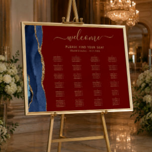 Póster Asientos de boda azul marino oro ágata burgundy