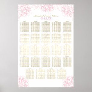 Póster Asientos de Boda con Flor de Peonía Rosa Elegante 