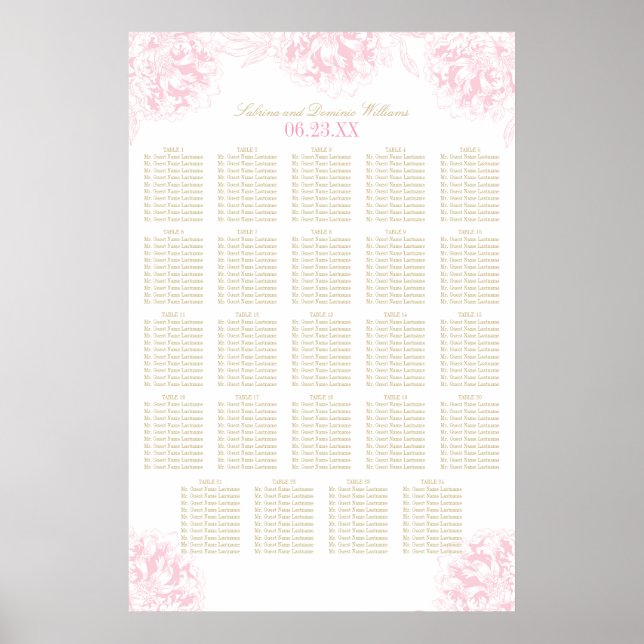 Póster Asientos de Boda con Flor de Peonía Rosa Elegante  (Frente)