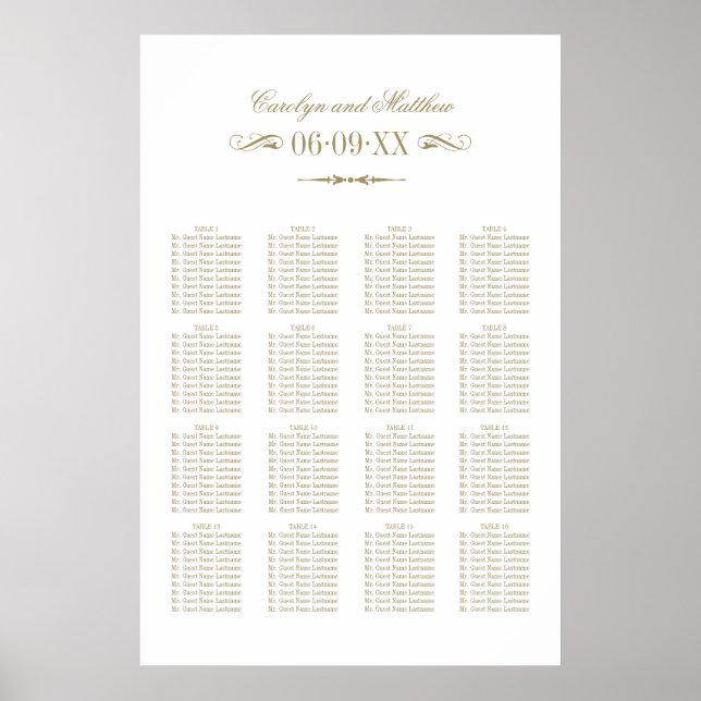 Póster Asientos de Boda con Florituras de Oro Antiguo Vin (Frente)