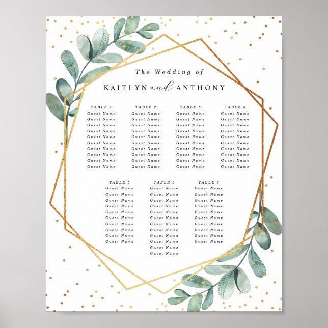 Póster Asientos de boda con hoja de oro geométrica de euc (Frente)