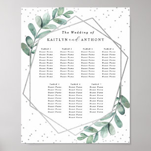Póster Asientos de boda con hoja de plata geométrica de e