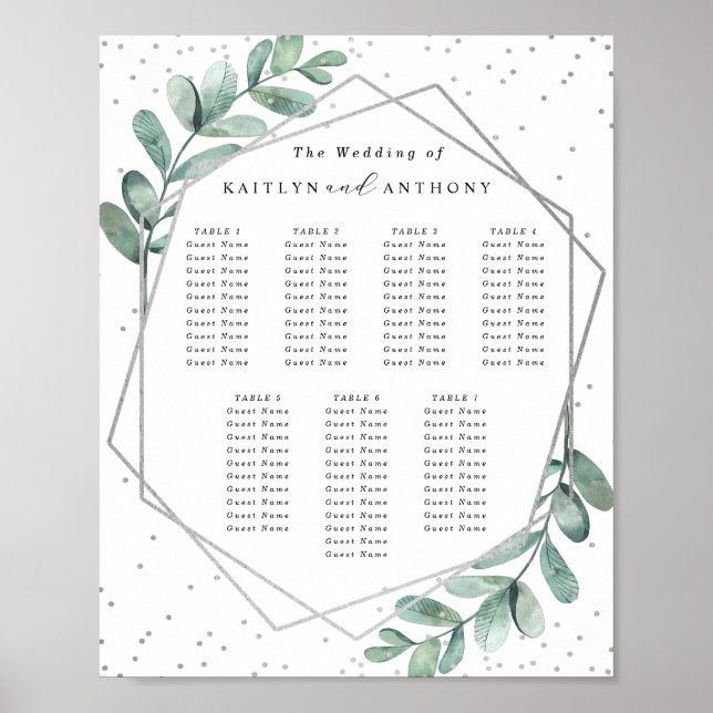 Póster Asientos de boda con hoja de plata geométrica de e (Frente)