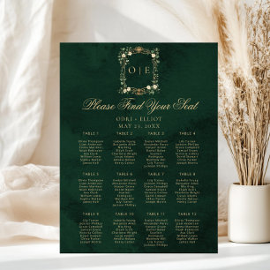 Póster Asientos de boda con monograma de cresta vintage e