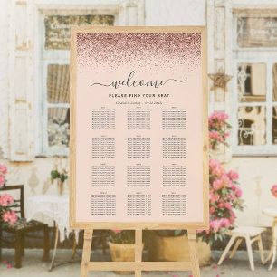 Póster Asientos de Boda con Purpurina de Rosa Dorado y Ro