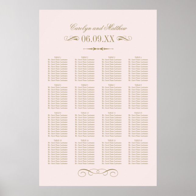 Póster Asientos de Boda con sabor a antigüedades rosadas  (Frente)