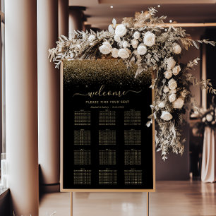 Póster Asientos de Boda de 12 Mesas con Brillo de Oro Neg