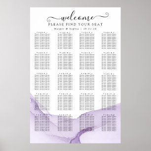 Póster Asientos de boda de acuarela púrpura moderna