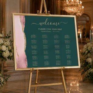 Póster Asientos de Boda de Ágata Esmeralda Verde Rosa Cla