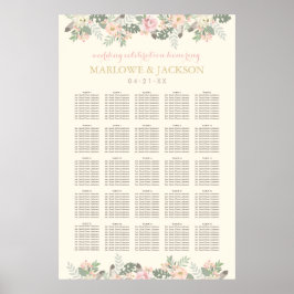 Póster Asientos de Boda de Boho con flores de marfil de c